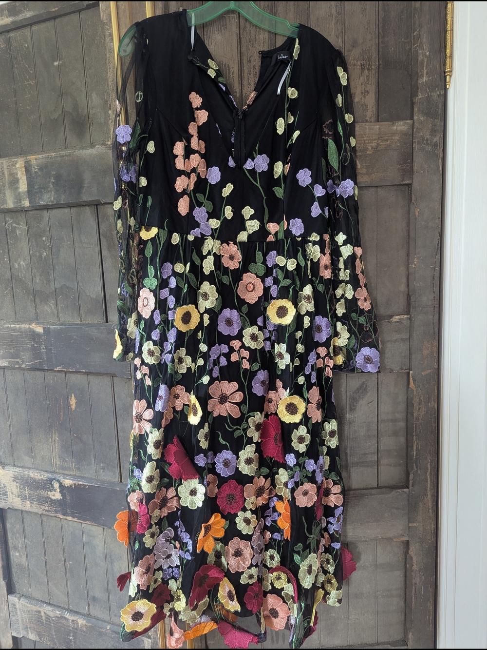 Lulu's Black Mesh Midi Dress with Multicolor Floral Embroidery - Picture 1 of 5